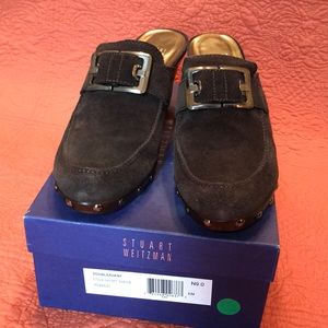 Stuart Weitzman Doubleagent Brown Suede Mules Sz 9